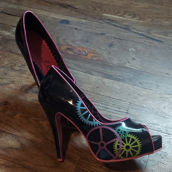 Elle Black and Pink High Heel Peep-Toe Shoes - Picture 9 of 9